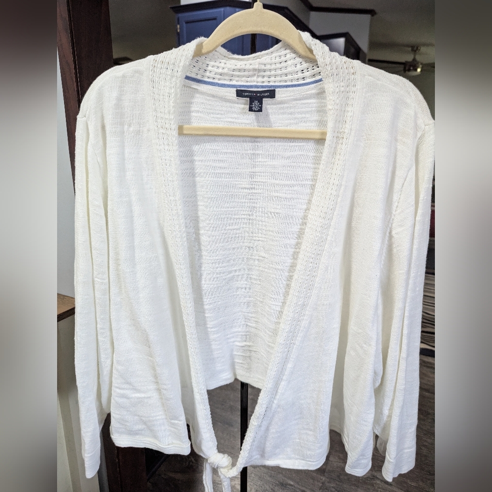 Tommy Hilfiger White Cardigan Sweater Lightweight Knit
